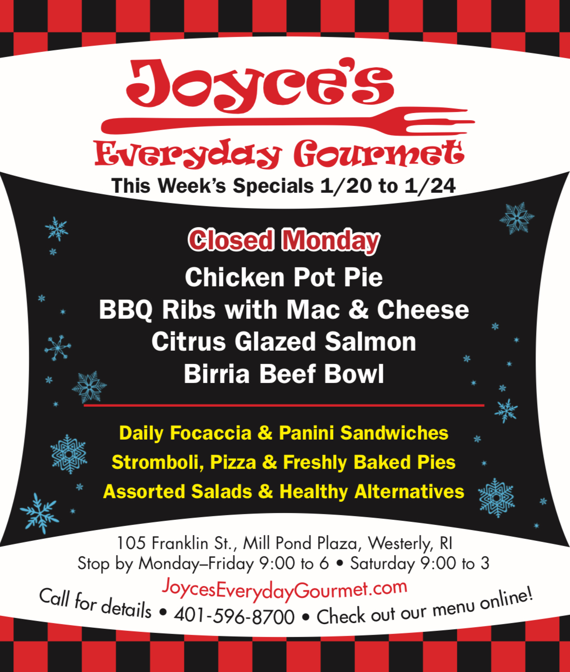 Joyces Everyday Gourmet Weekly Specials